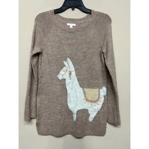 LC Lauren Conrad Llama Graphic Sweater XS Brown Metallic Knit Cozy  spring